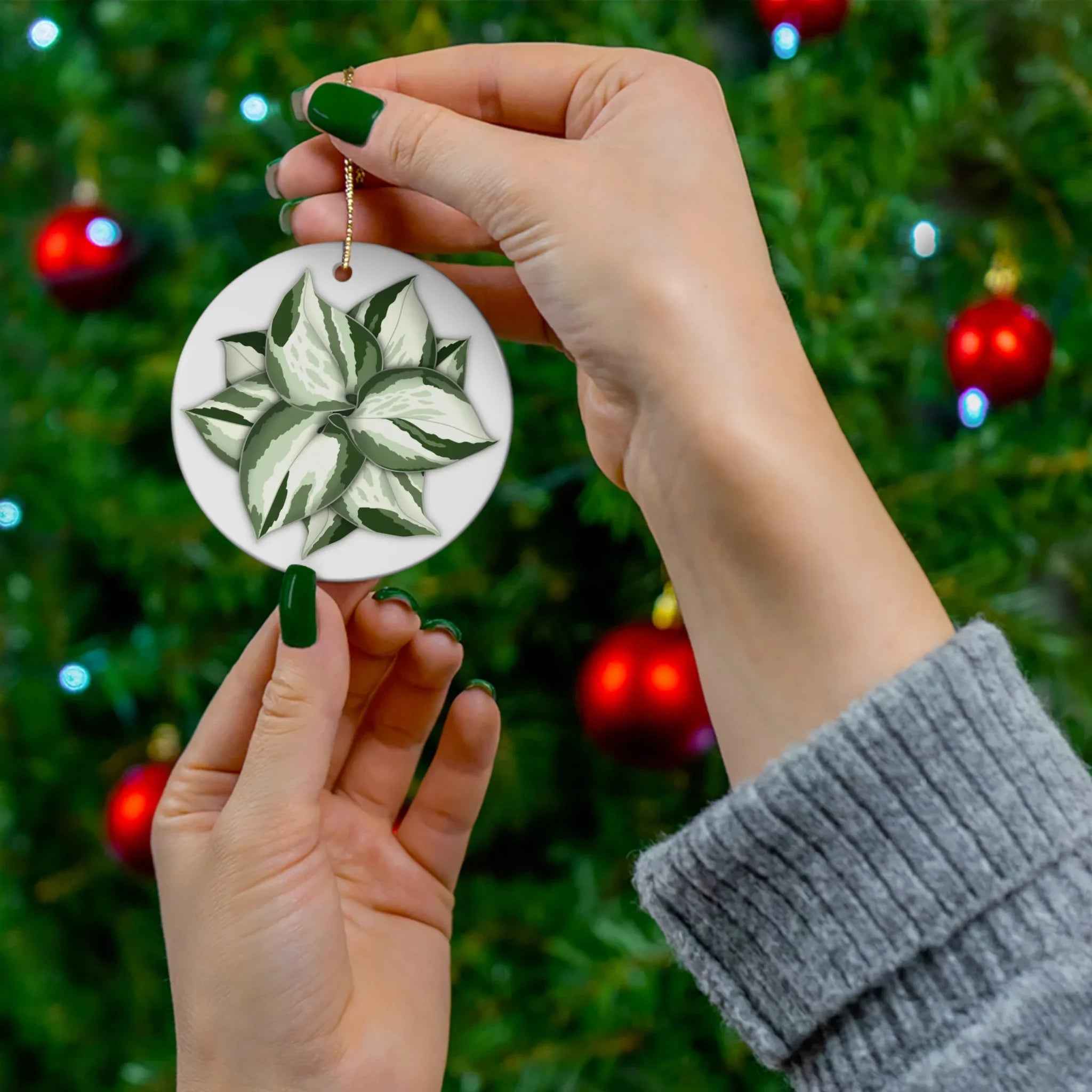 Manjula Pothos Ornament Glossy Ceramic Holiday Tree Decoration With Gold String Gift Idea