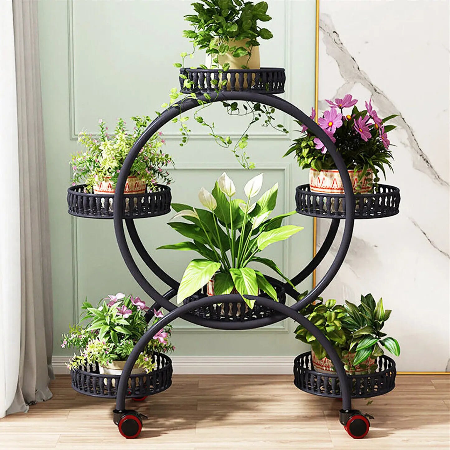 DecorBites™ 4-Wheel Plant Stand with 6 Pots