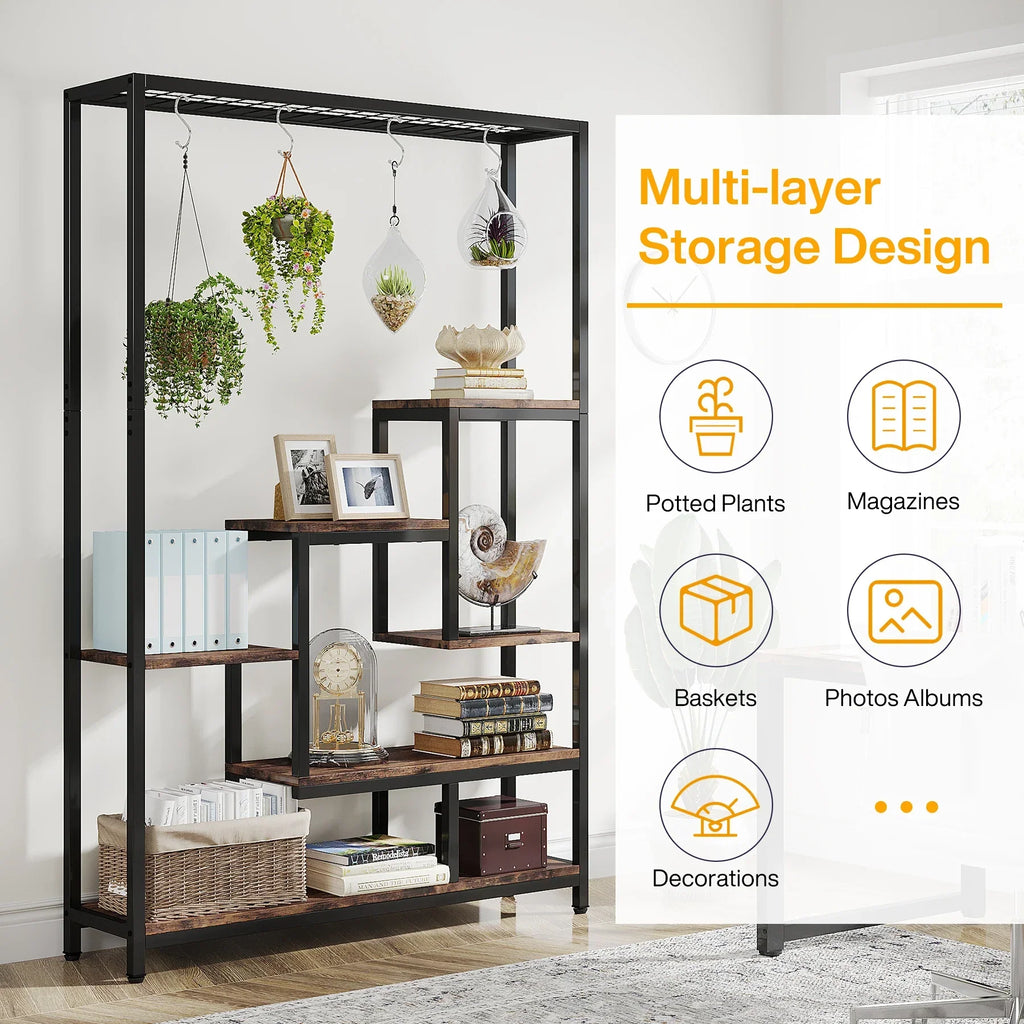 DecorBites™ 5-Tier Tall Metal Plant Stand with Hanging Hooks
