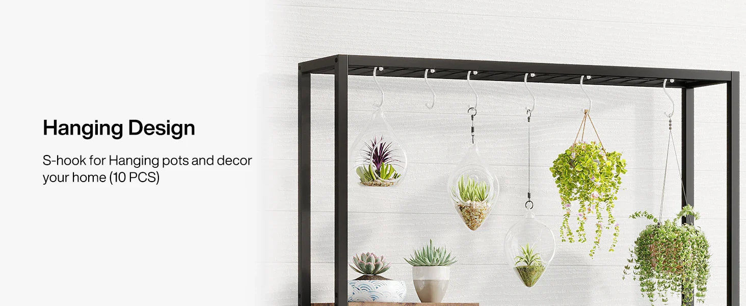 DecorBites™ 5-Tier Tall Metal Plant Stand with Hanging Hooks