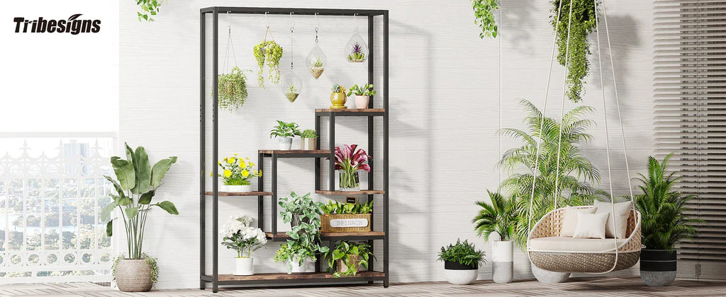 DecorBites™ 5-Tier Tall Metal Plant Stand with Hanging Hooks