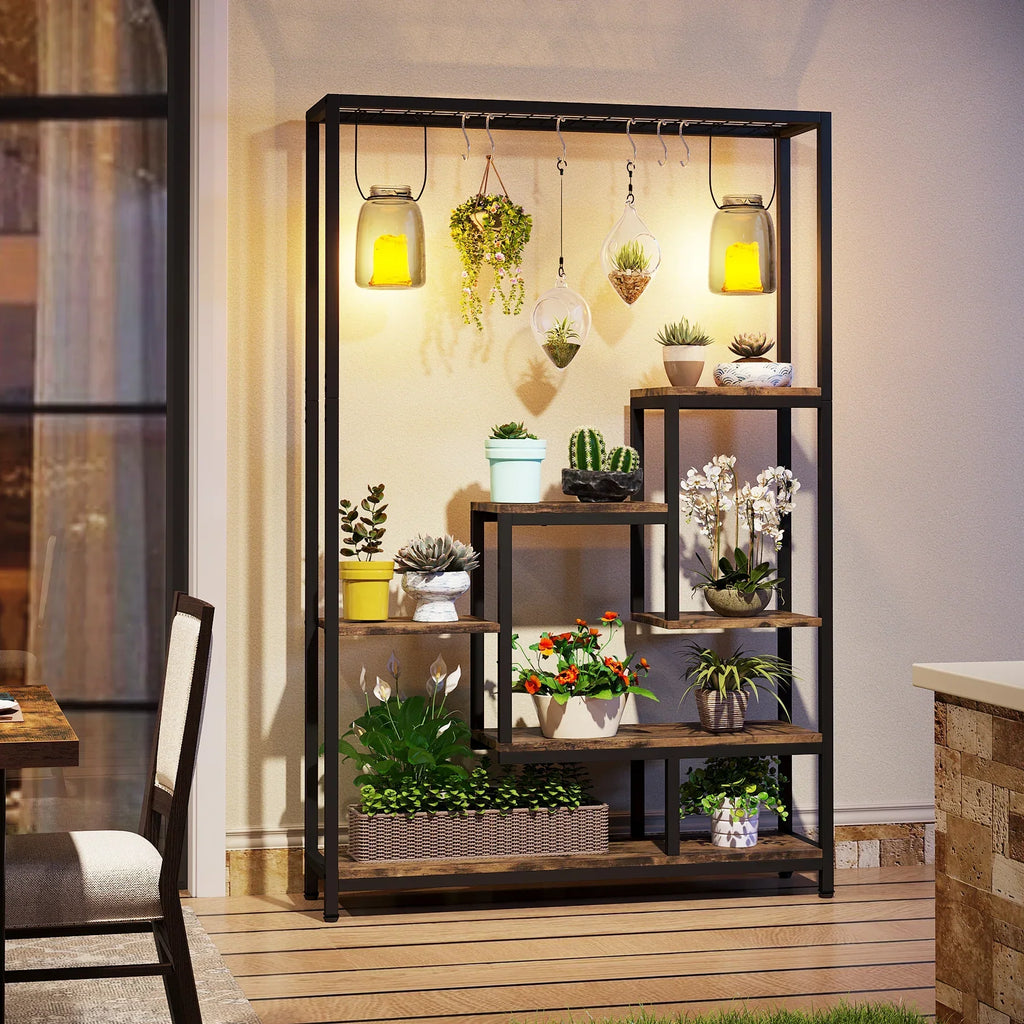DecorBites™ 5-Tier Tall Metal Plant Stand with Hanging Hooks