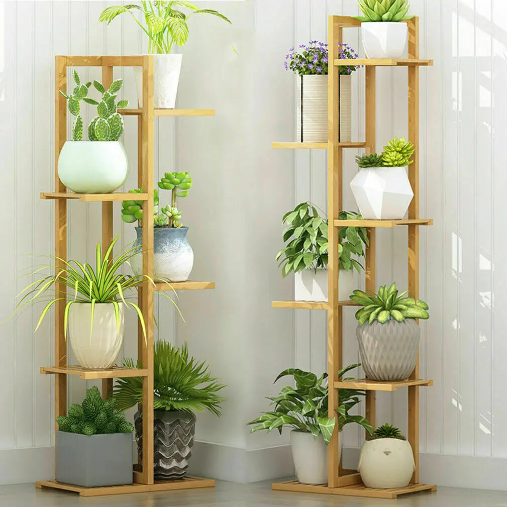 DecorBites™ 6-Tier Bamboo Plant Stand for Indoor/Outdoor Display