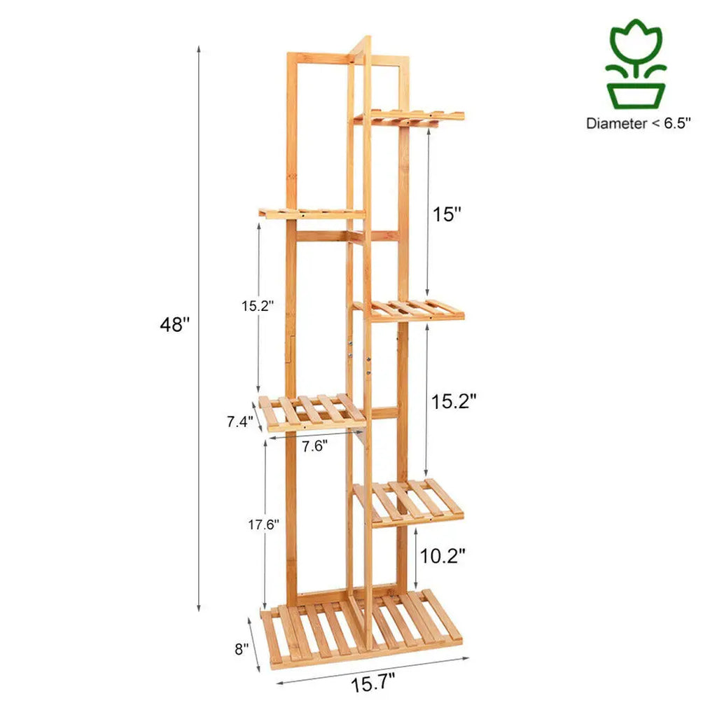 DecorBites™ 6-Tier Bamboo Plant Stand for Indoor/Outdoor Display