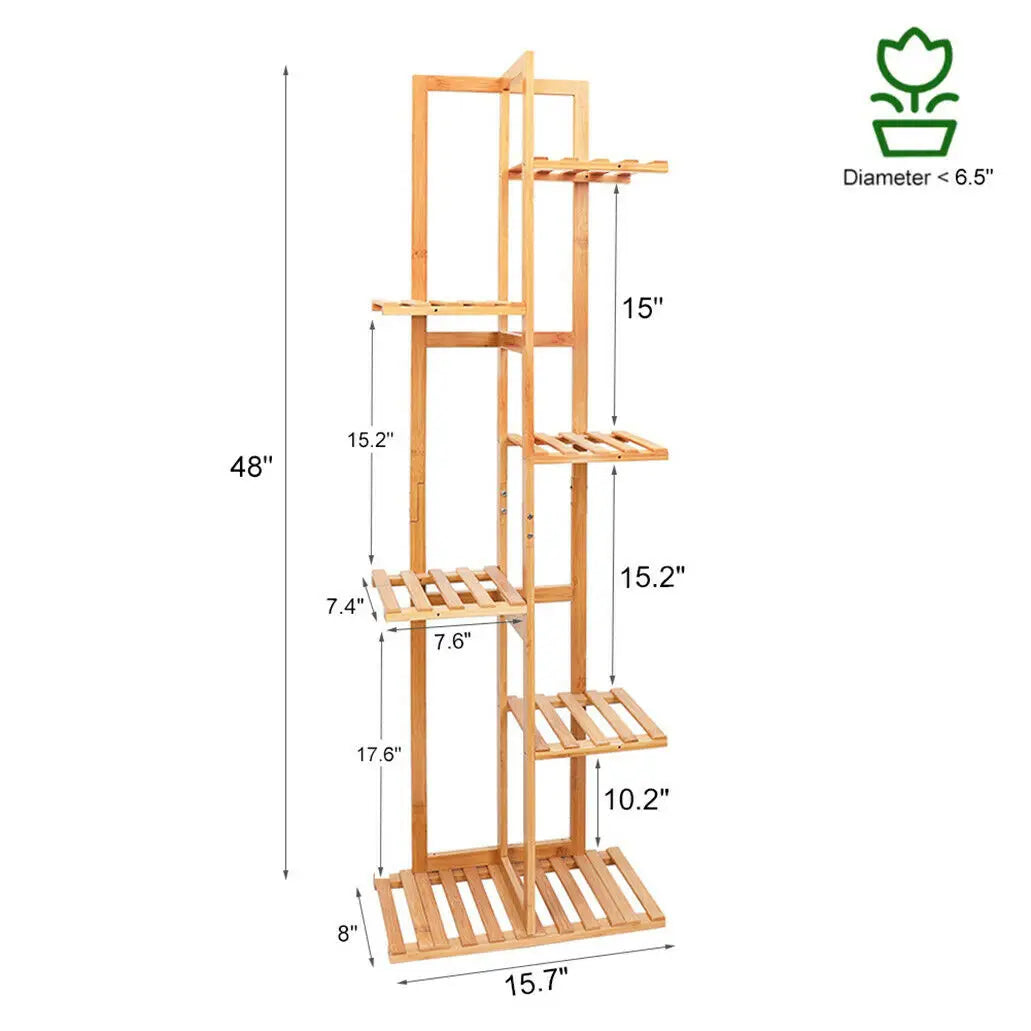 DecorBites™ 6-Tier Bamboo Plant Stand for Indoor/Outdoor Display