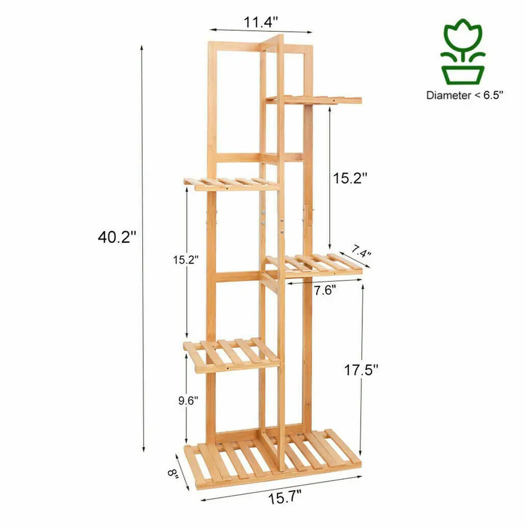 DecorBites™ 6-Tier Bamboo Plant Stand for Indoor/Outdoor Display