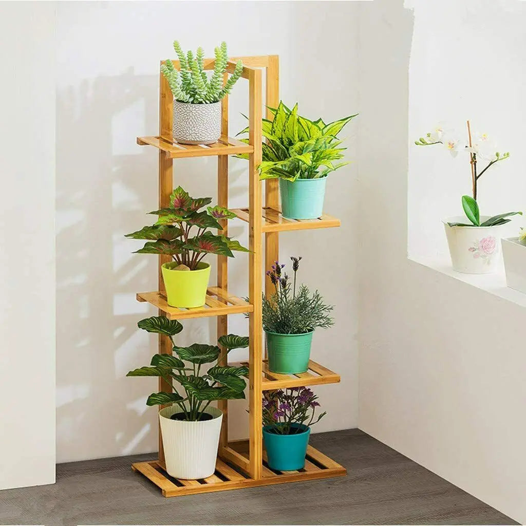 DecorBites™ 6-Tier Bamboo Plant Stand for Indoor/Outdoor Display