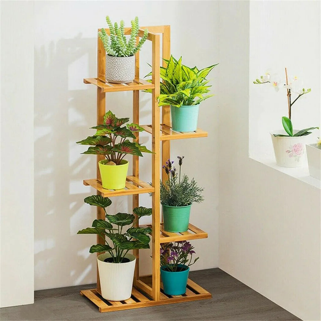 DecorBites™ 6-Tier Bamboo Plant Stand for Indoor/Outdoor Display