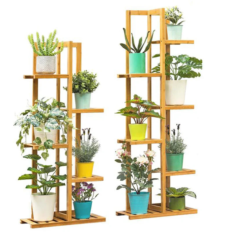 DecorBites™ 6-Tier Bamboo Plant Stand for Indoor/Outdoor Display