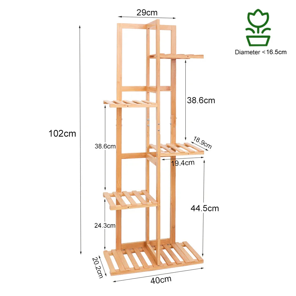 DecorBites™ 6-Tier Bamboo Plant Stand for Indoor/Outdoor Display