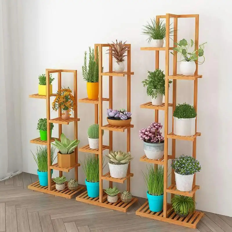 DecorBites™ 6-Tier Bamboo Plant Stand for Indoor/Outdoor Display