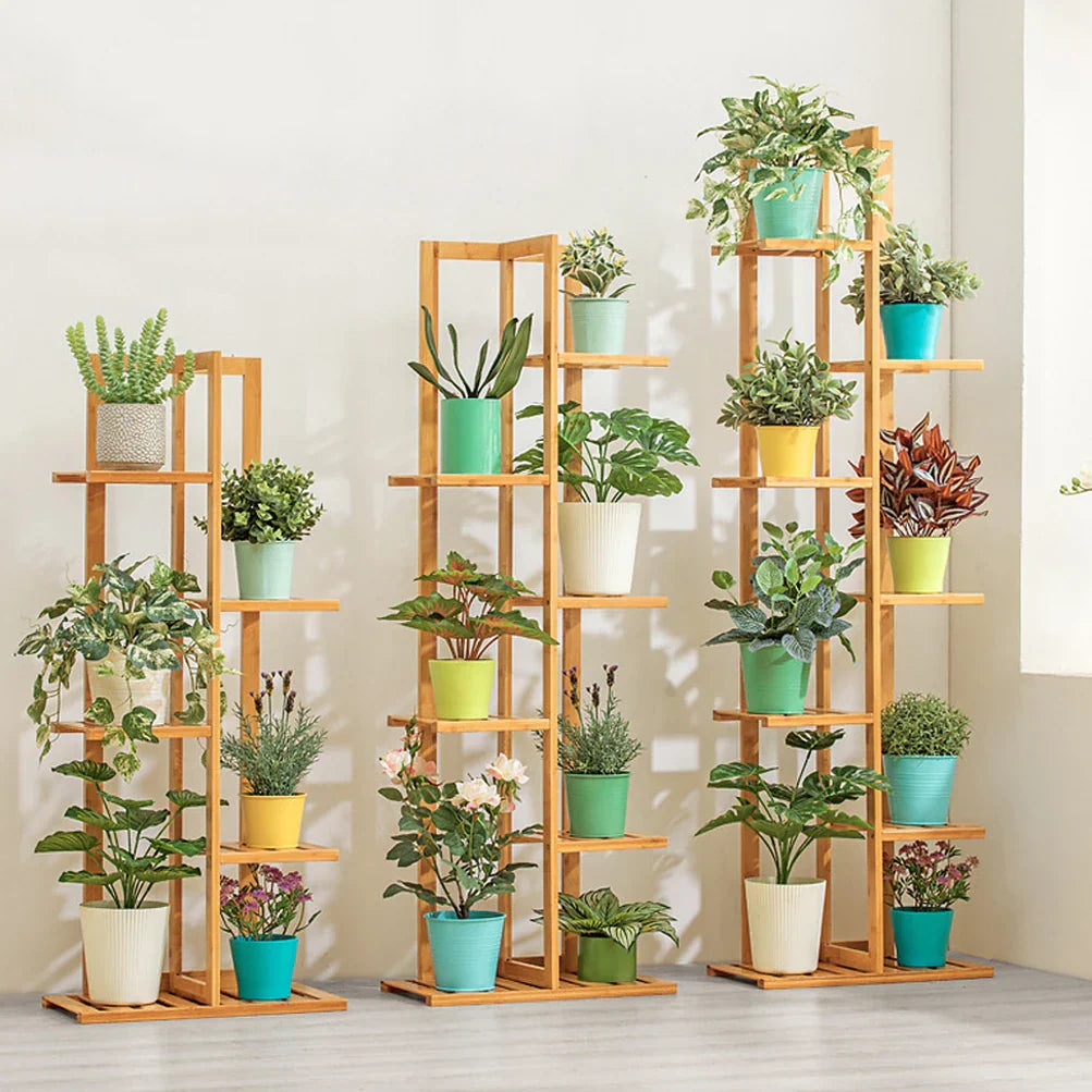 DecorBites™ 6-Tier Bamboo Plant Stand for Indoor/Outdoor Display