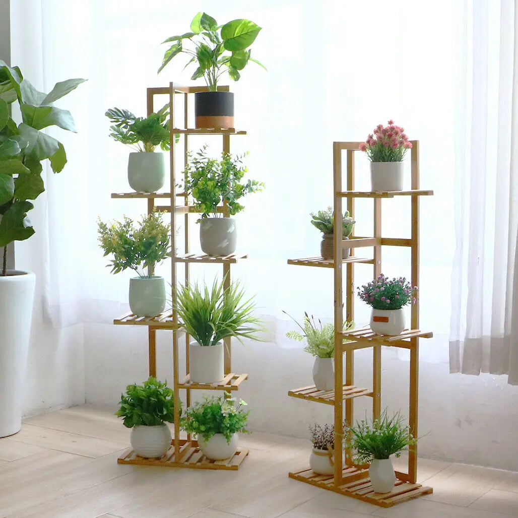 DecorBites™ 6-Tier Bamboo Plant Stand for Indoor/Outdoor Display