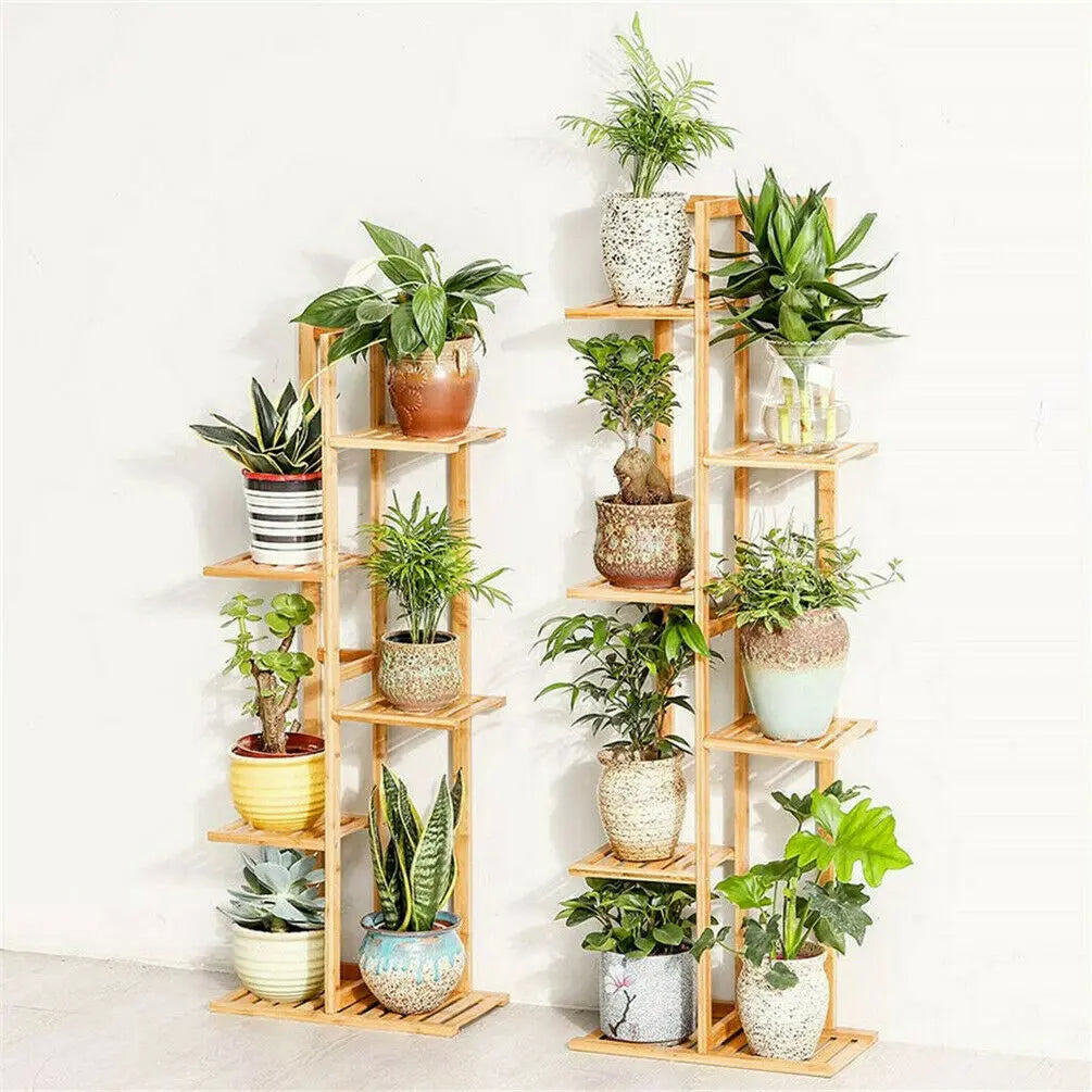 DecorBites™ 6-Tier Bamboo Plant Stand for Indoor/Outdoor Display
