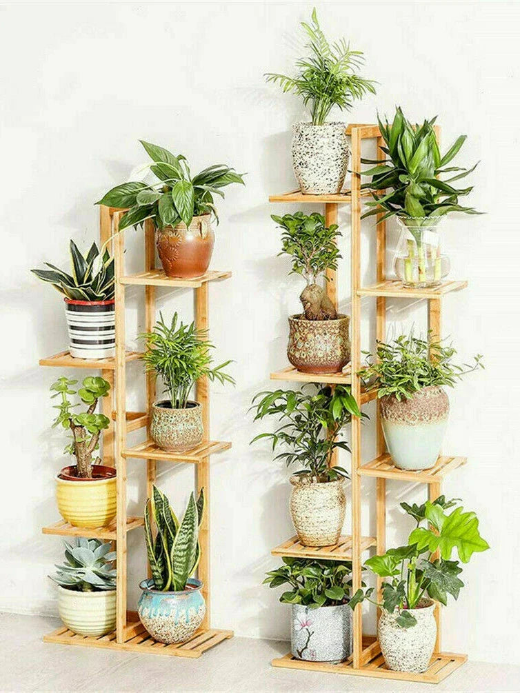 DecorBites™ 6-Tier Bamboo Plant Stand for Indoor/Outdoor Display