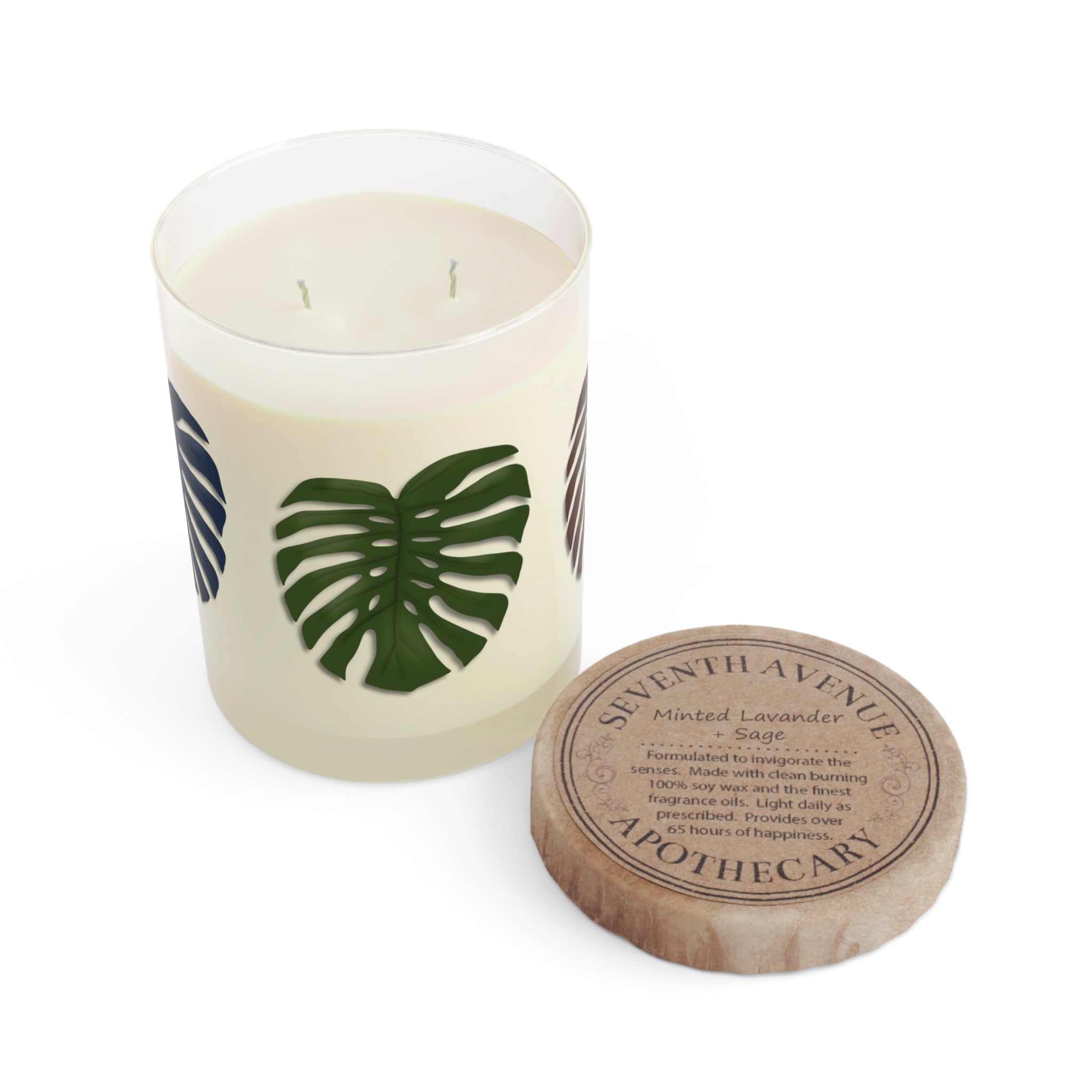 Monstera Deliciosa 11oz Candle In Reusable Glass Jar Soy Wax With White Tea Fig Lavender Sage Ocean Mist
