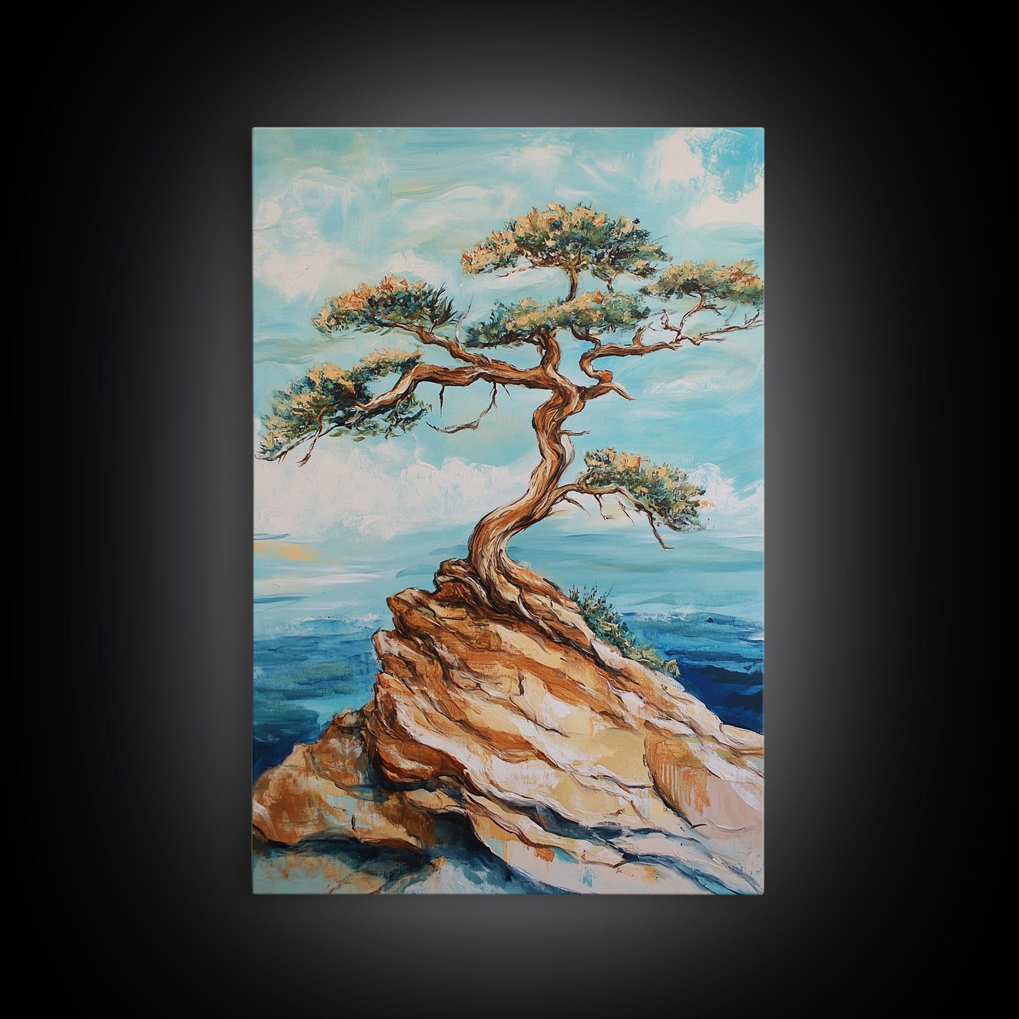 Bonsai Cliff, Pine Tree Art, Coastal Landscape Art, Nautical Decor, Coastal Wall Art, Canvas Print, Living Room Art, Gift Idea