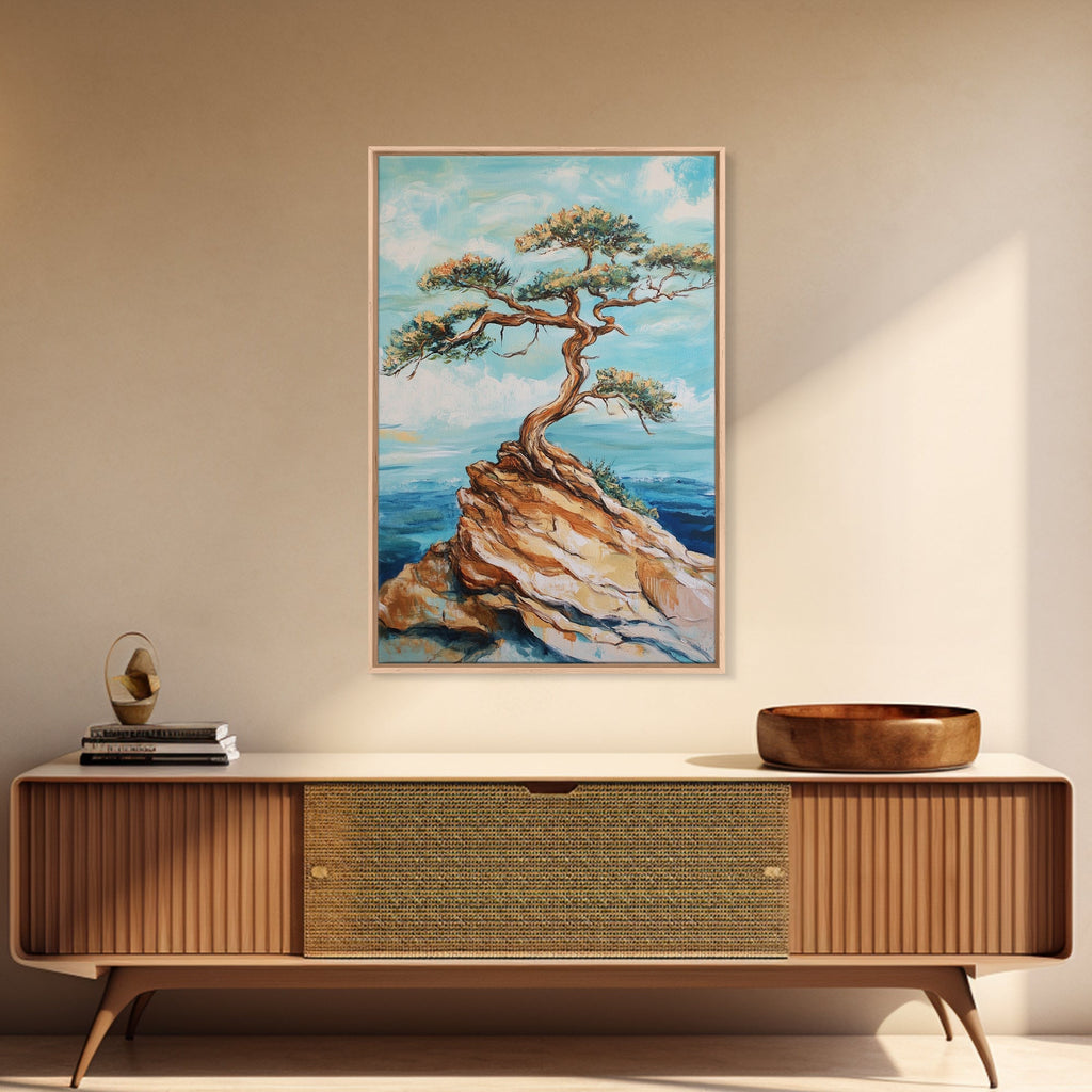 Bonsai Cliff, Pine Tree Art, Coastal Landscape Art, Nautical Decor, Coastal Wall Art, Canvas Print, Living Room Art, Gift Idea