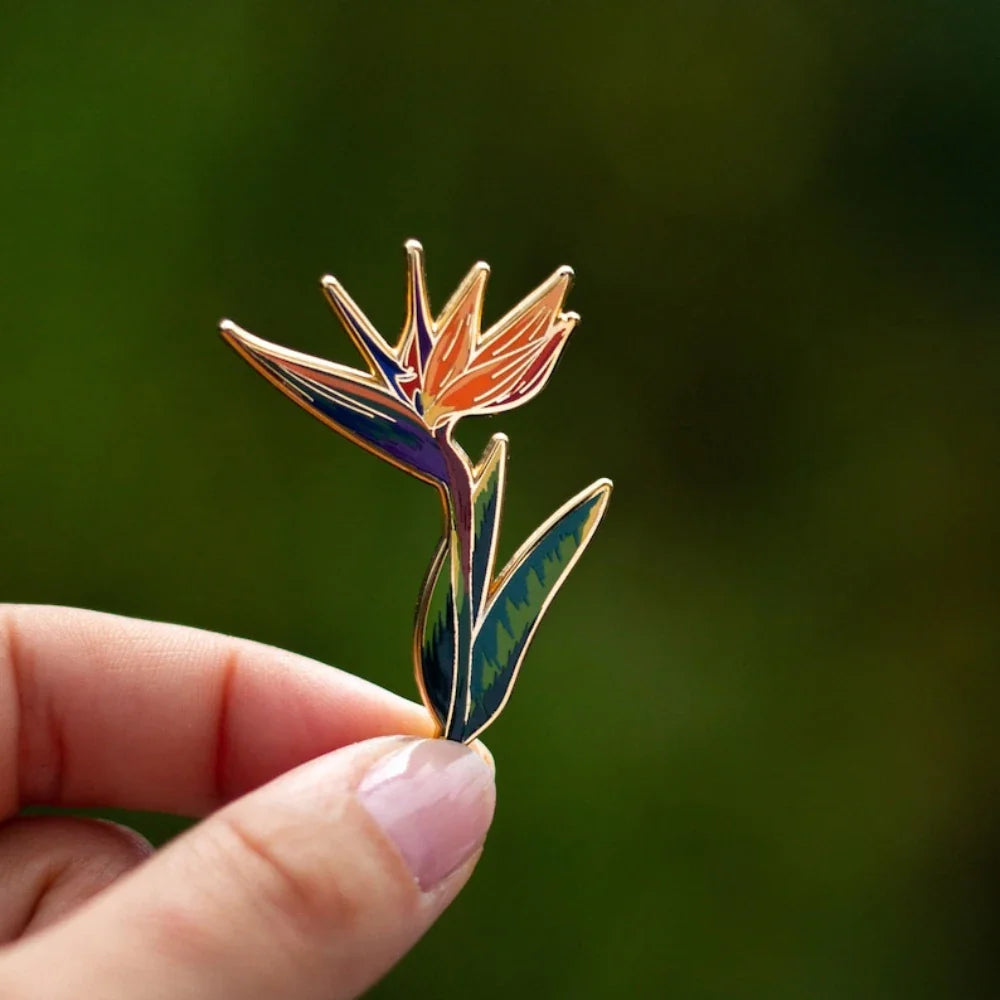 Bird of Paradise Enamel Pin Tropical Jewelry Botanical Brooch Gift for Gardeners