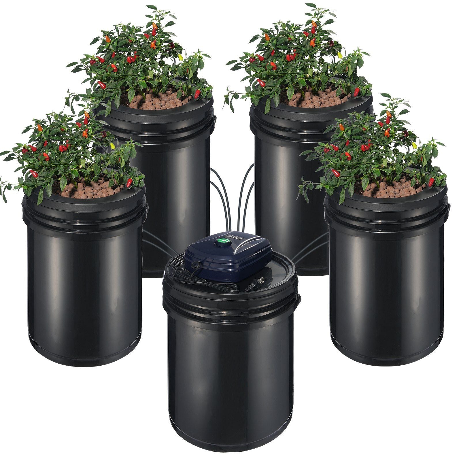 RDWC Hydroponics System Recirculating Deep Water Culture 4 Buckets 5 Gal