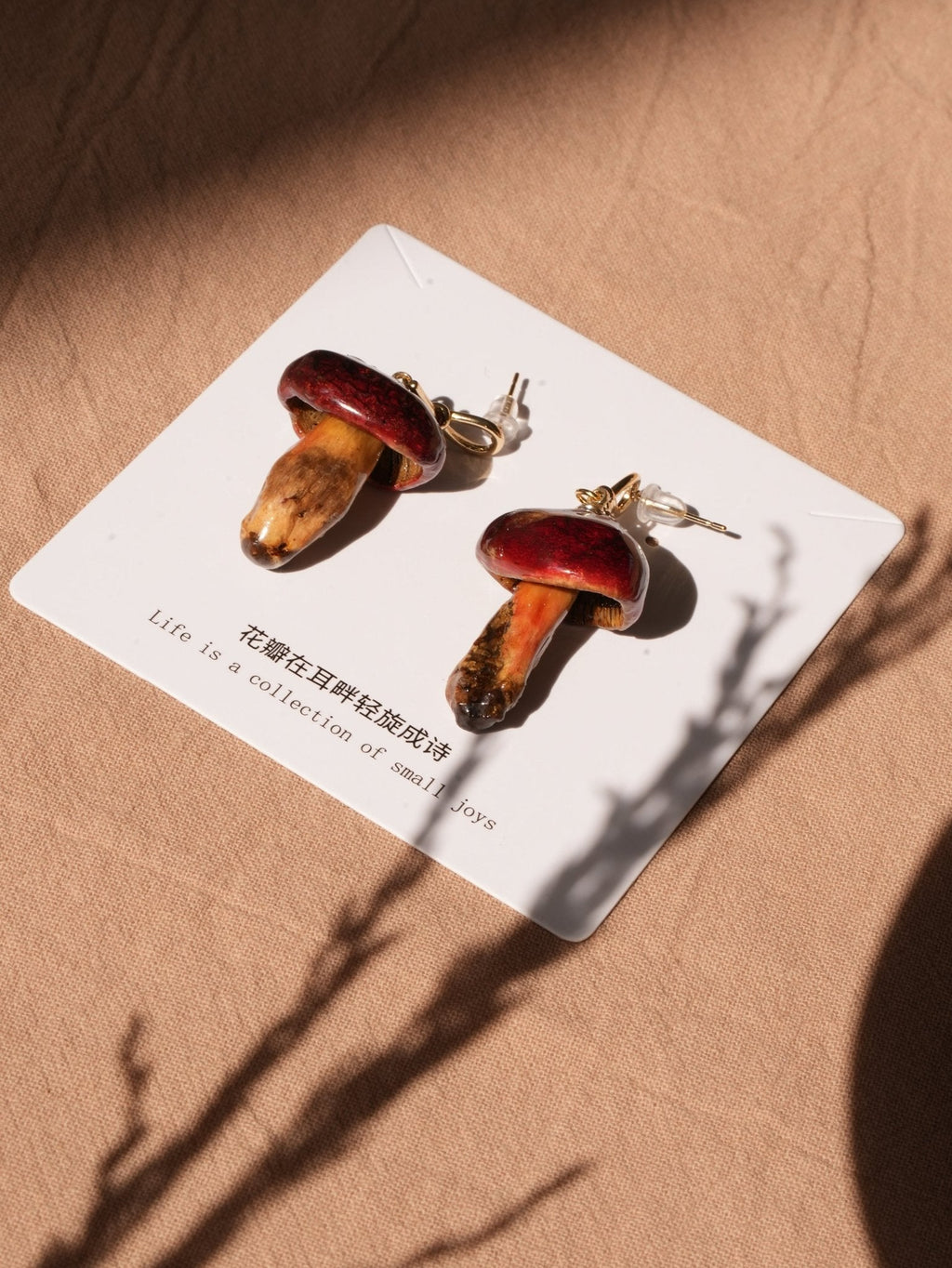 Real Golden Chanterelle Mushroom Earrings - Handcrafted Botanical Resin Jewelry