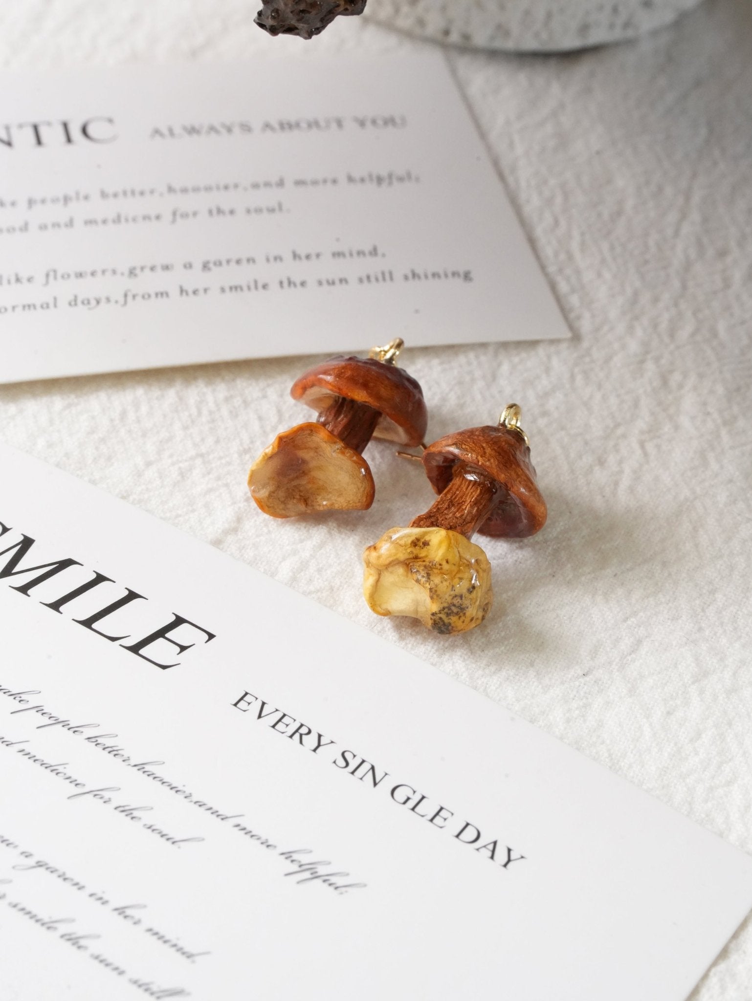 Real Golden Chanterelle Mushroom Earrings - Handcrafted Botanical Resin Jewelry