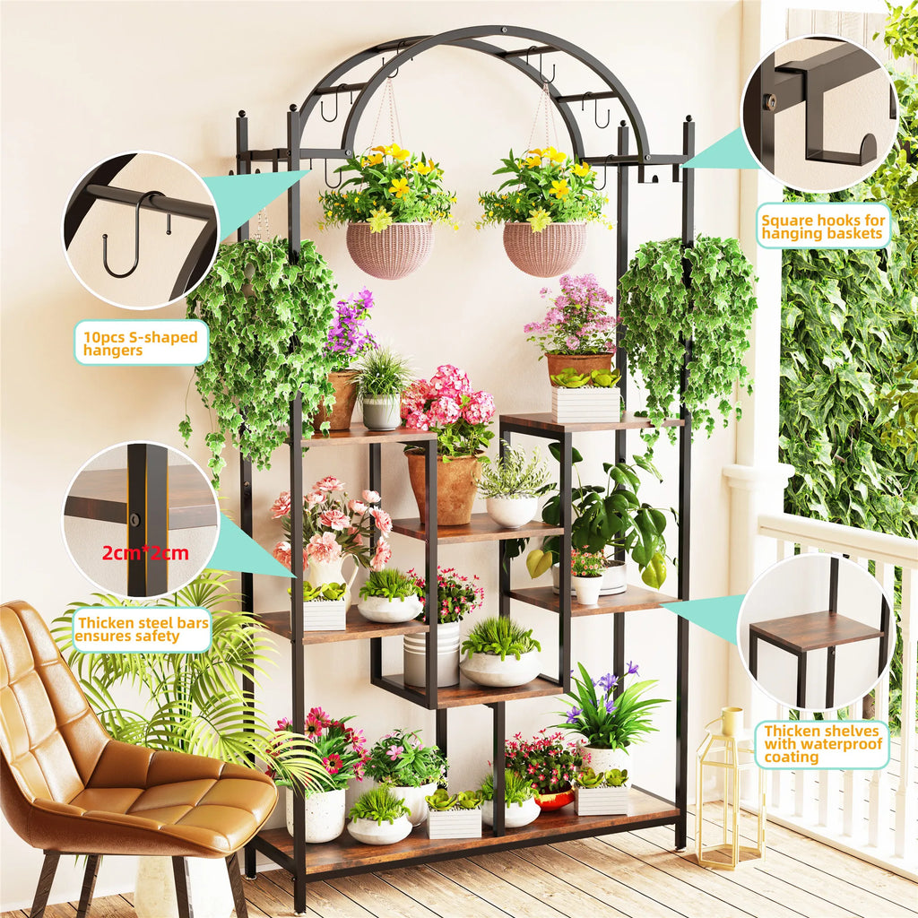 DecorBites™ Tall 5-Tier Plant Stand with Hanging Hooks