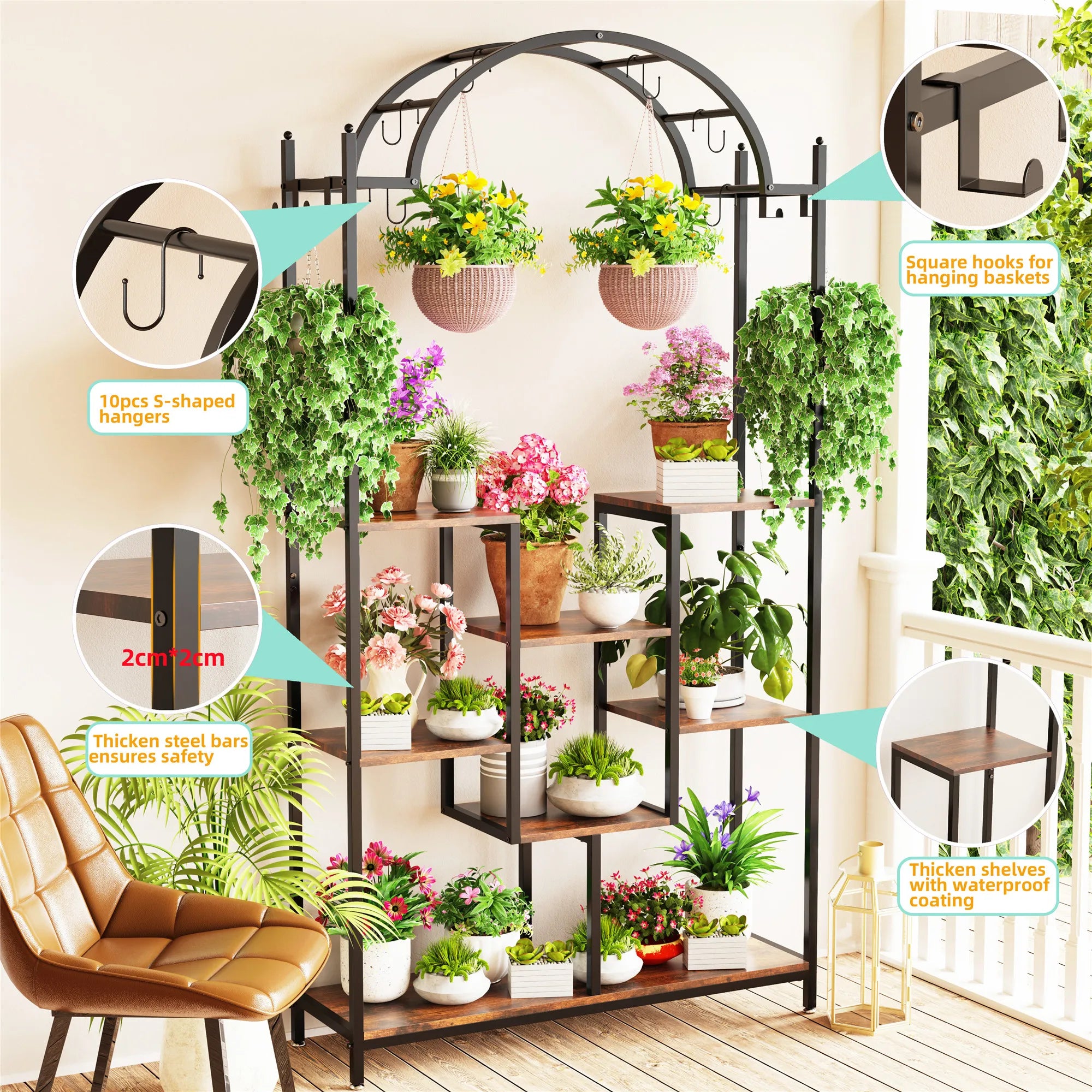 DecorBites™ Tall 5-Tier Plant Stand with Hanging Hooks