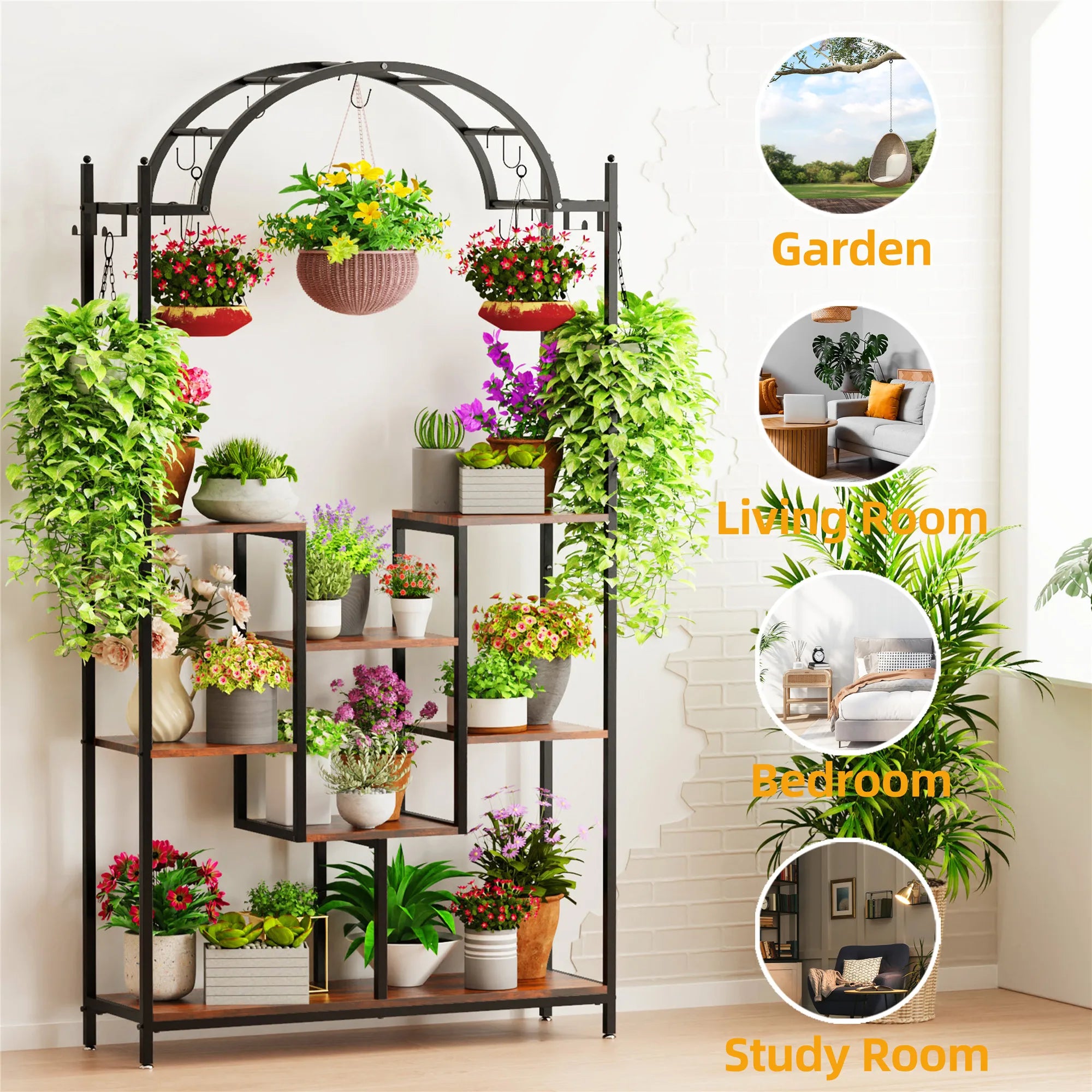DecorBites™ Tall 5-Tier Plant Stand with Hanging Hooks